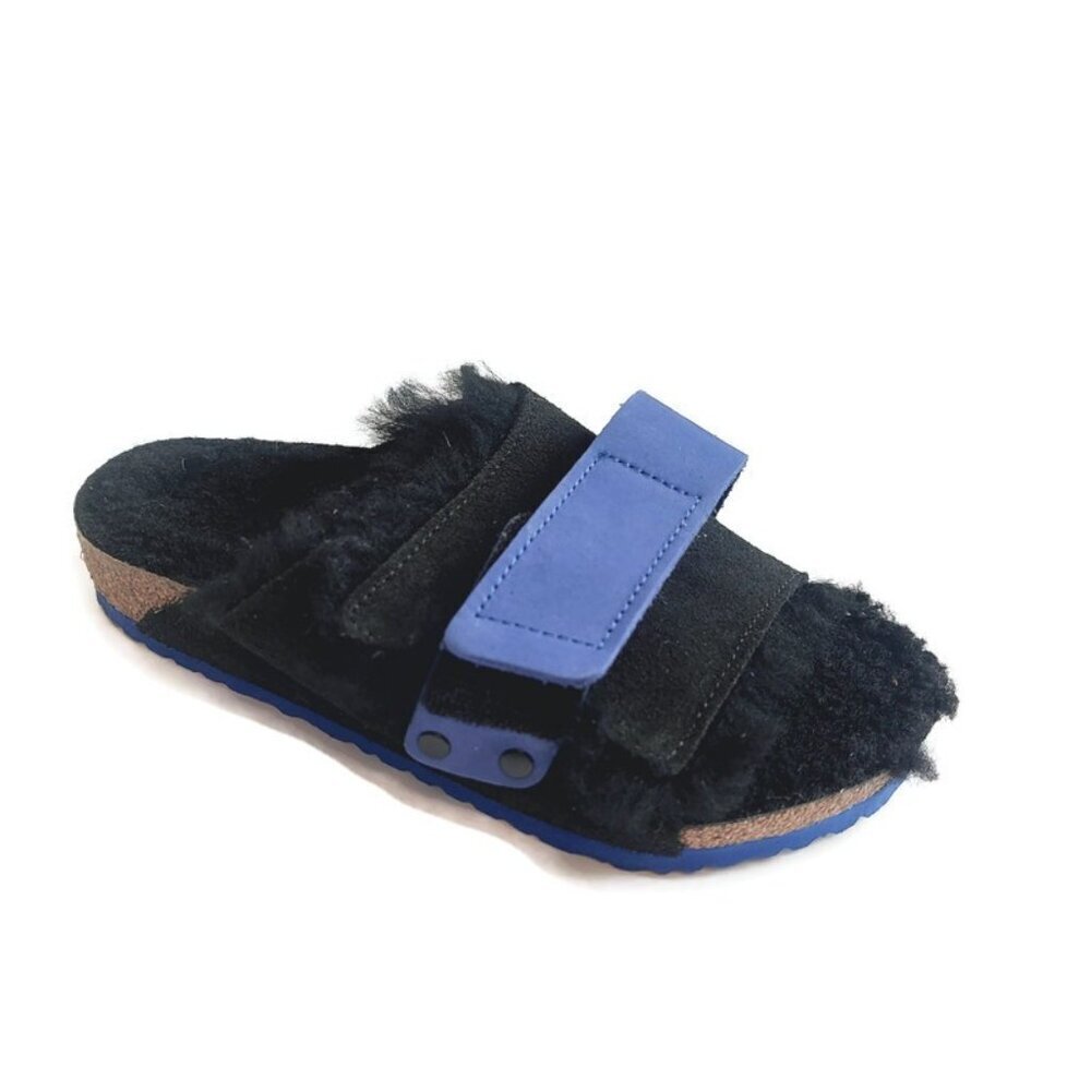 Birkenstock Size 2 Kyoto Teddy Kids Suede Sandals Shearling Lined EU 33 Black